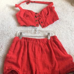 Red urban outfitters bralette and shorts set
